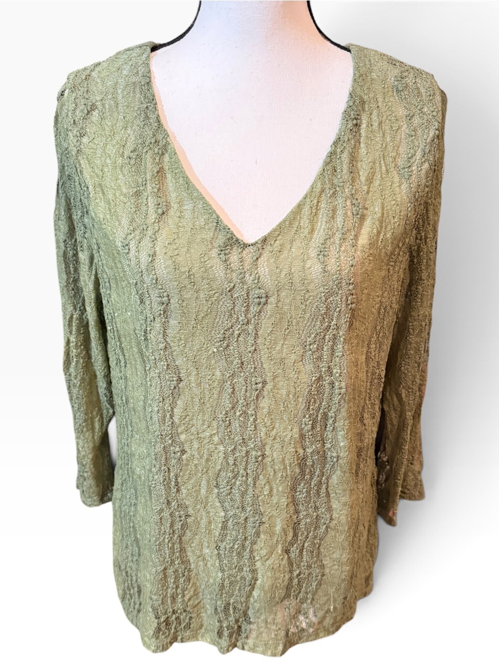 Venezia V-Neck Textured Olive Green Women's Top, 14/16